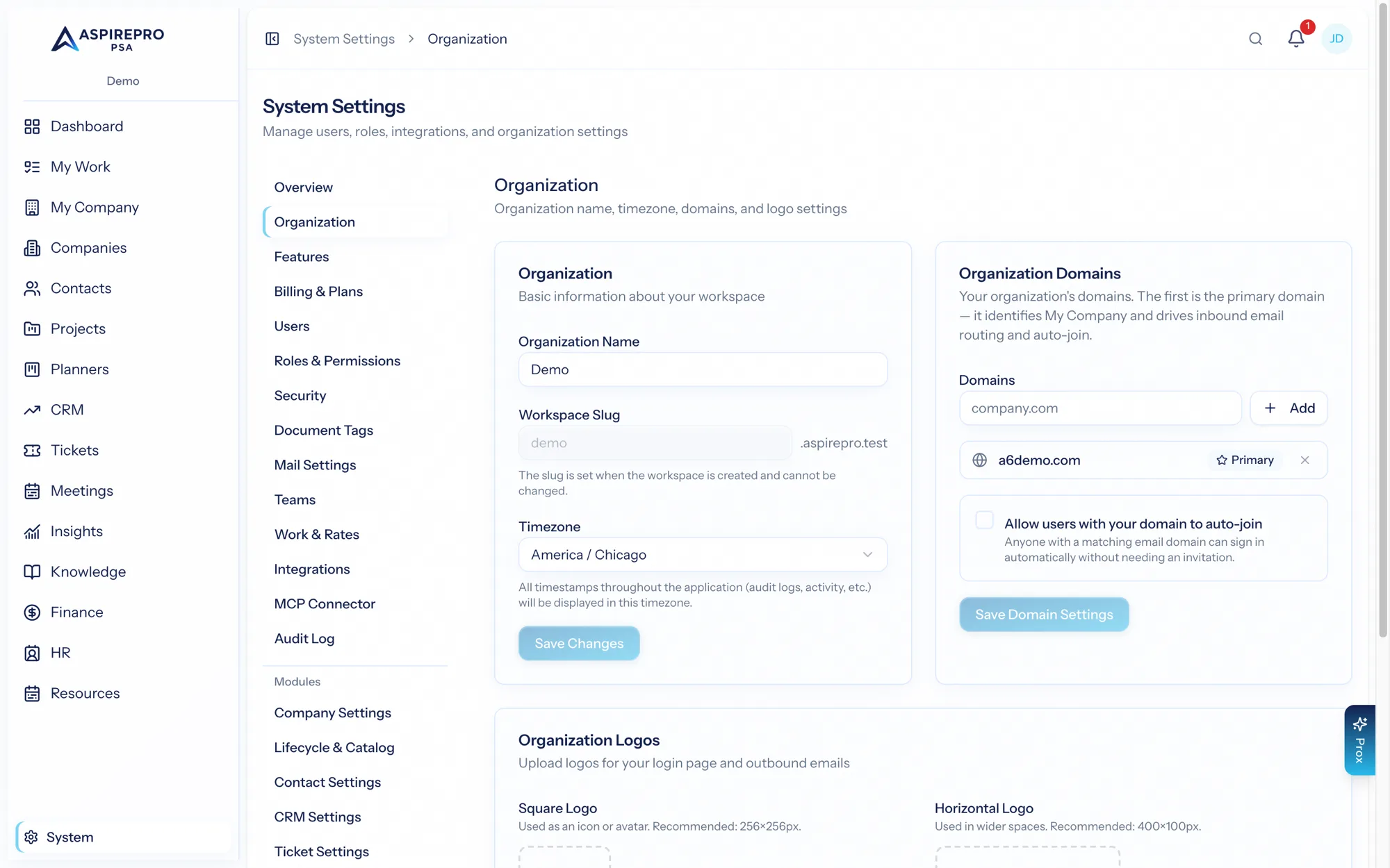 Organization settings
