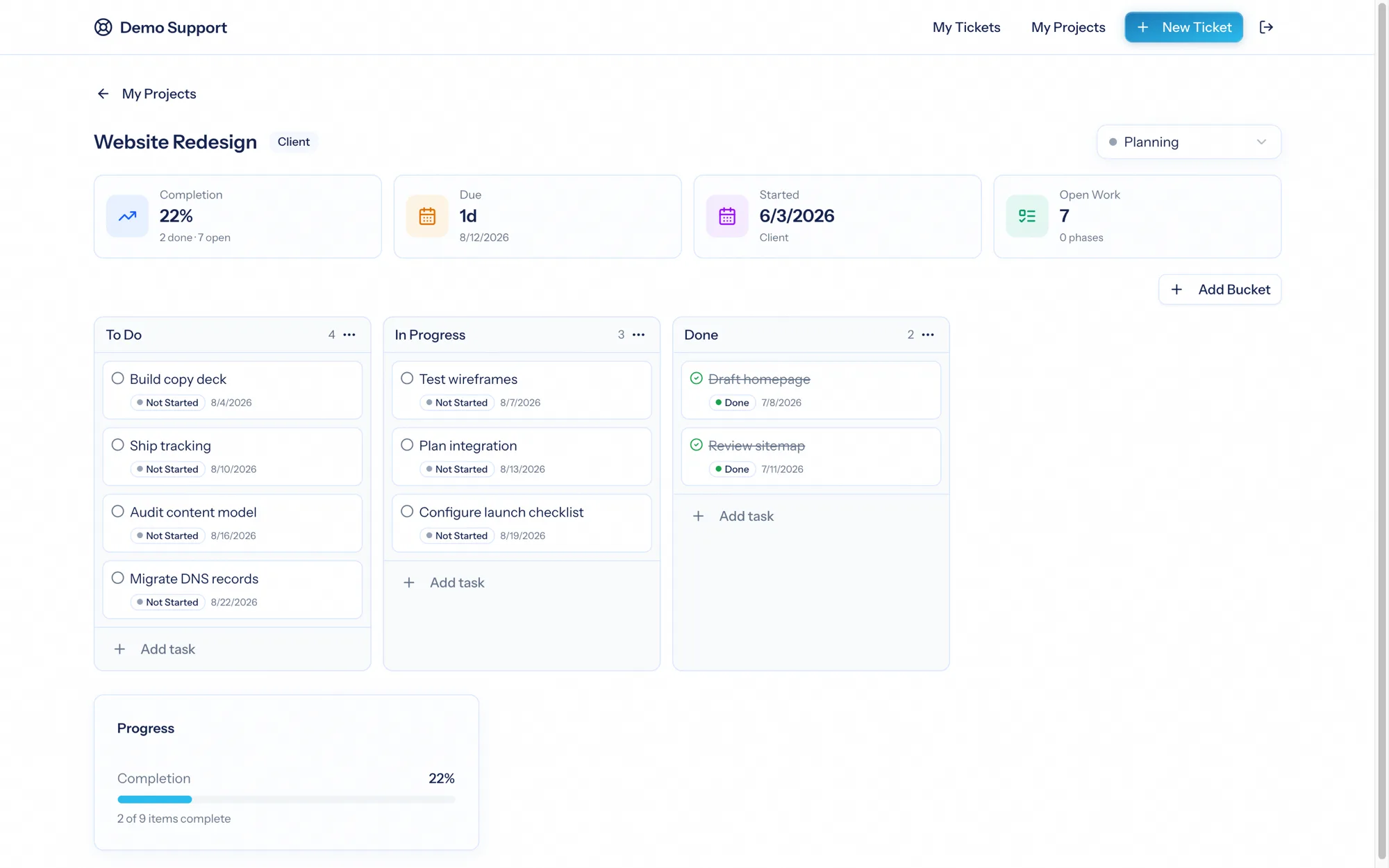 A client's project organization — only what you shared