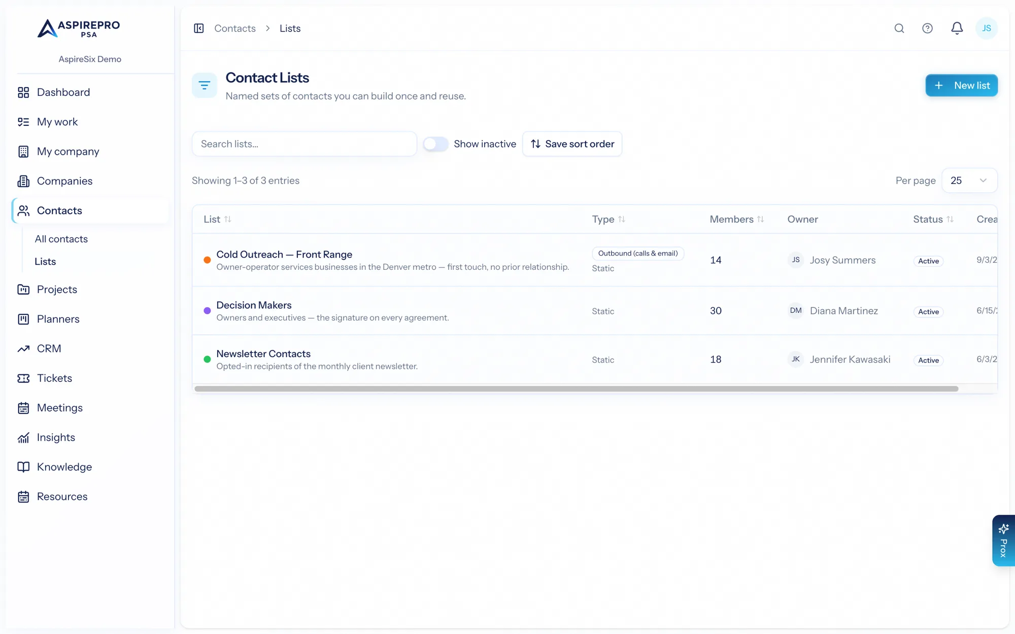Contact lists