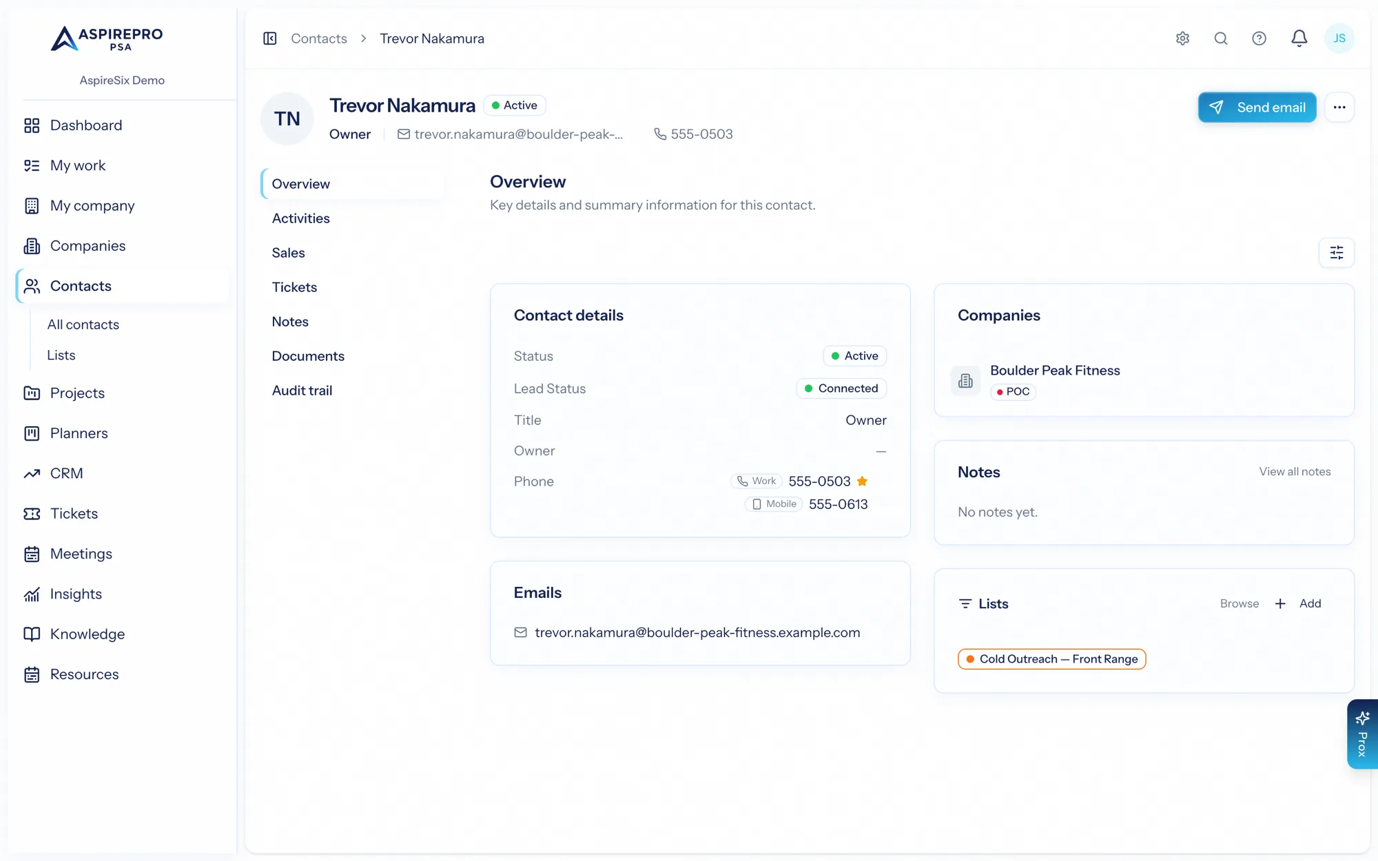 Client portal access is managed from the contact record