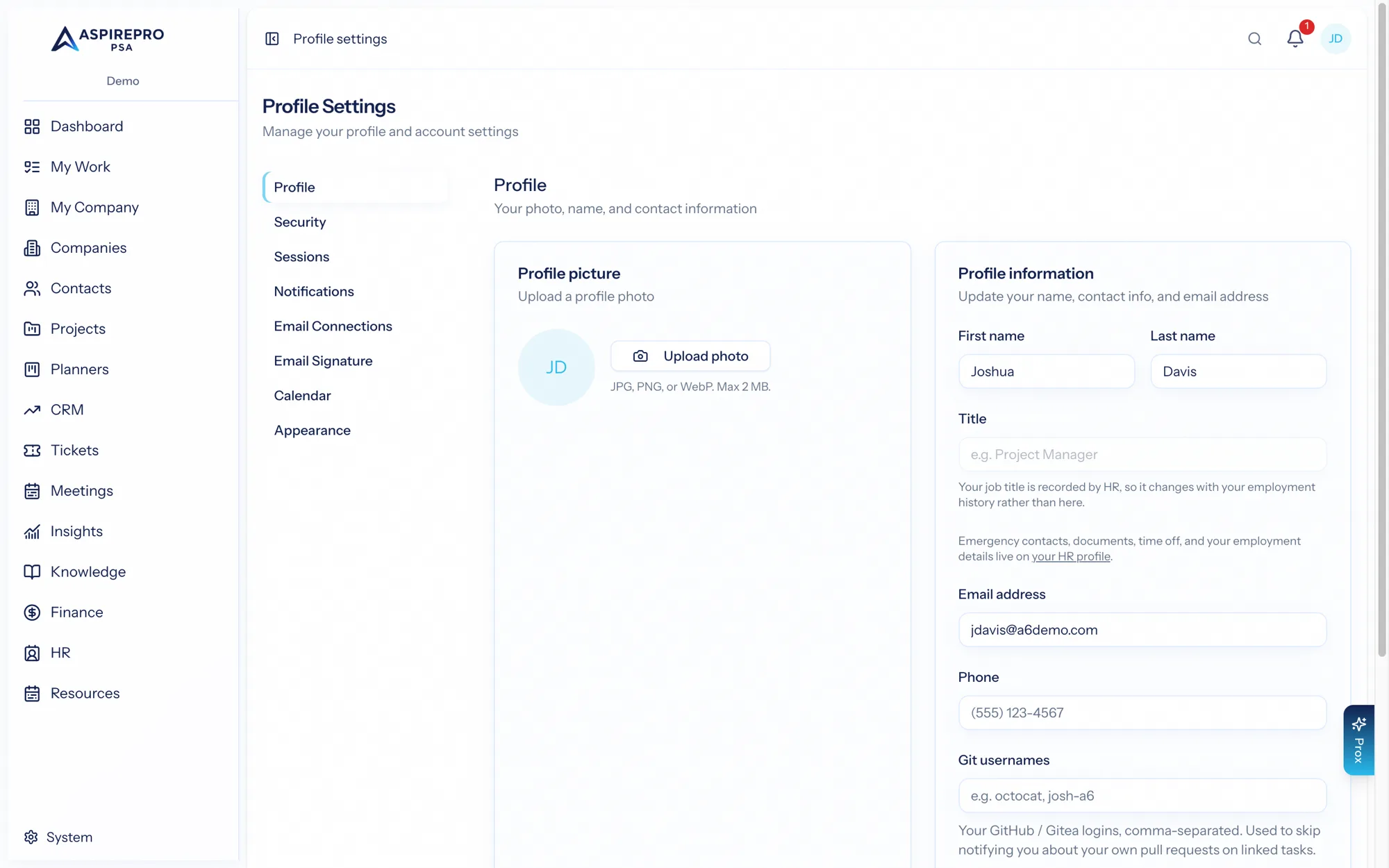 Your personal profile settings
