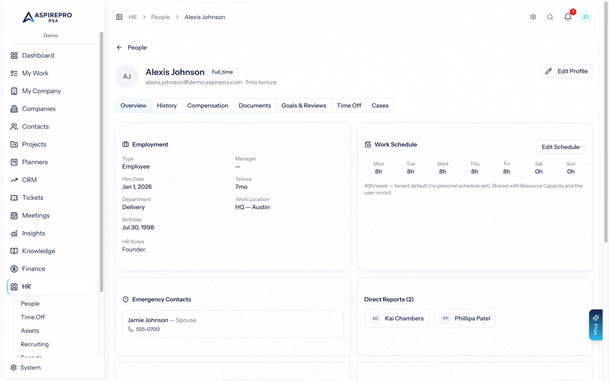 A person's HR profile