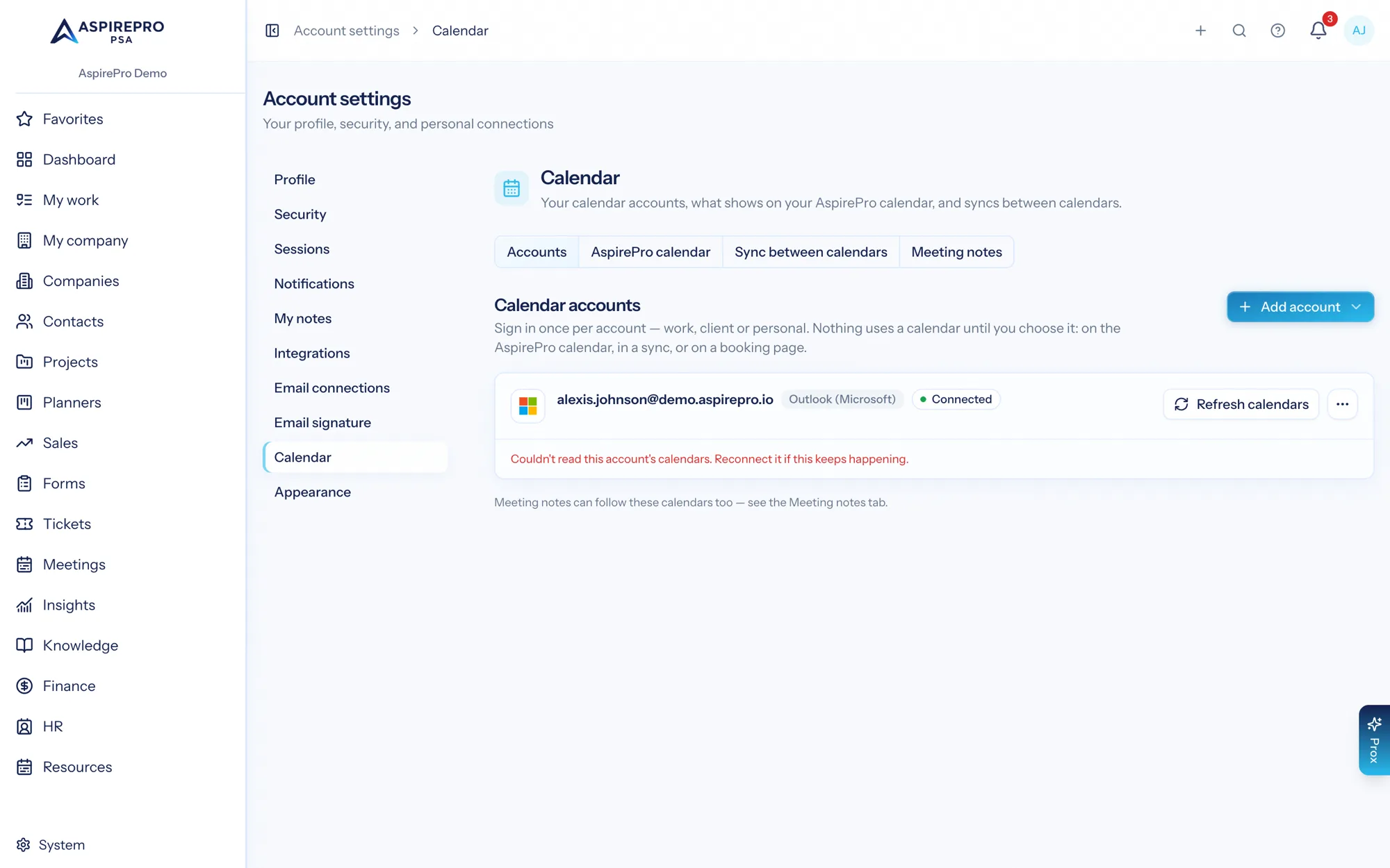 Account settings → Calendar