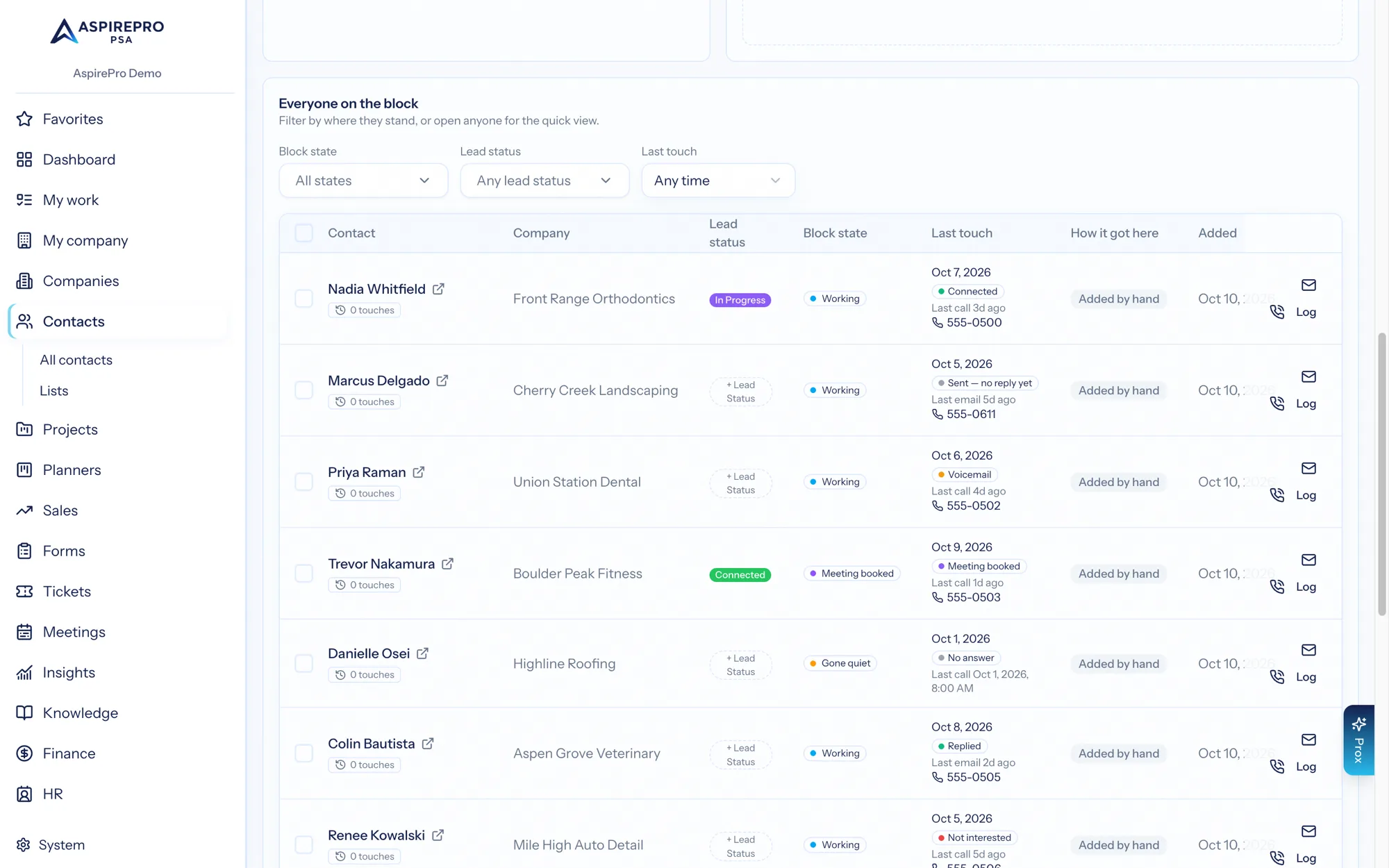 Everyone on the block — Lead status and block state side by side