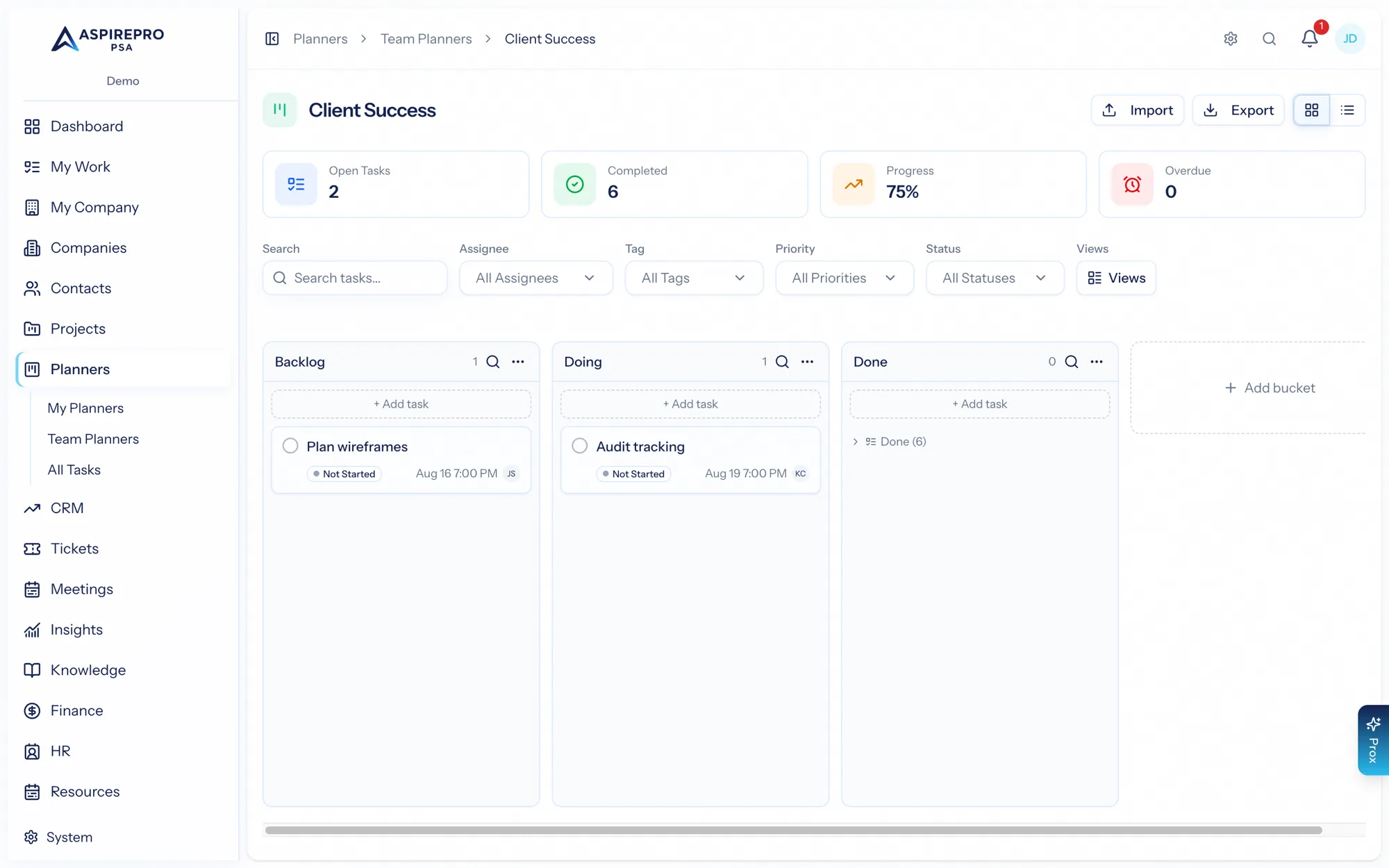 A planner board — the same engine as Projects