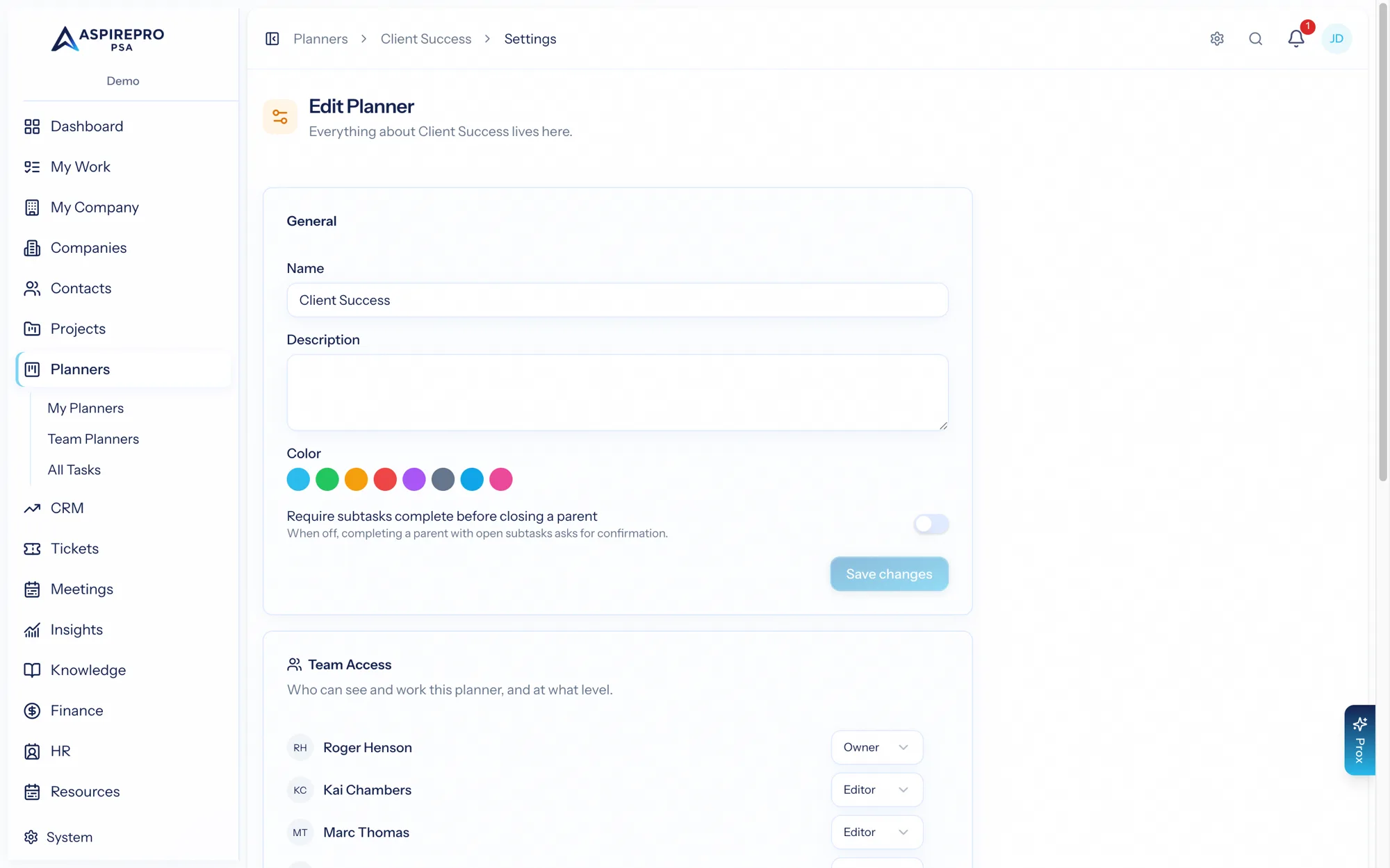 Per-planner settings