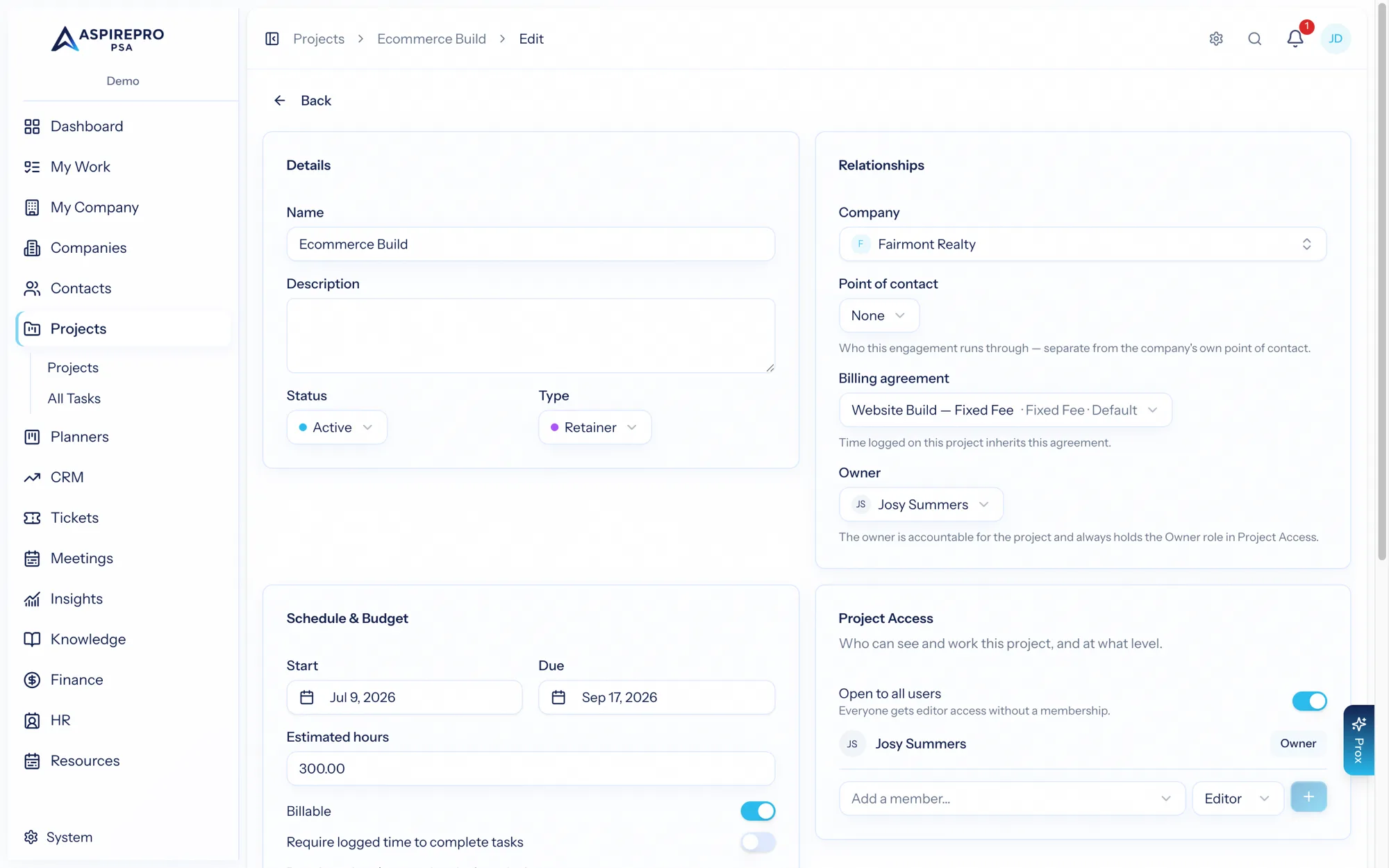 A project's Git integration settings