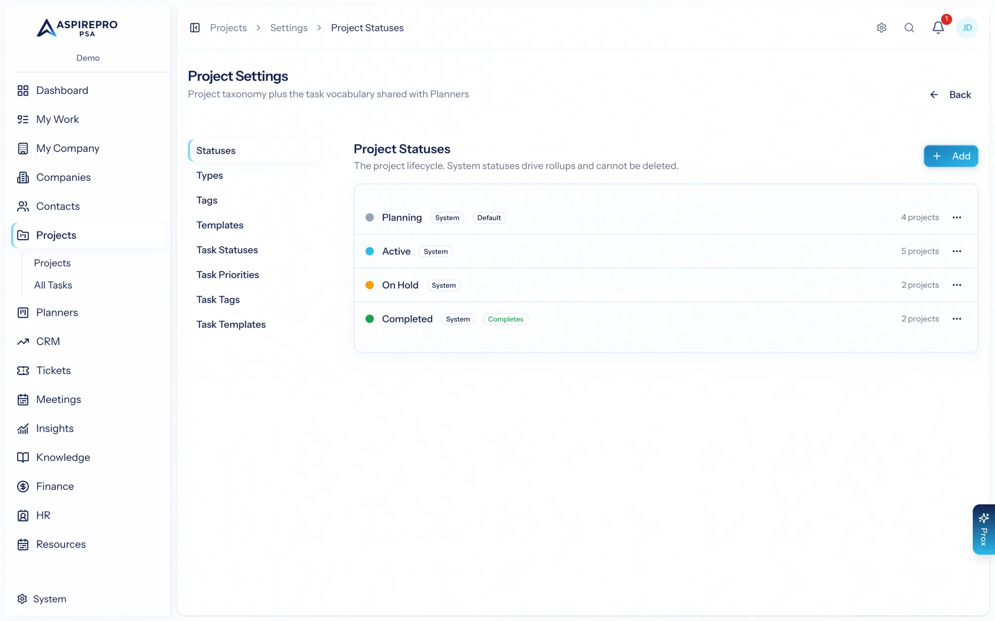 Project statuses