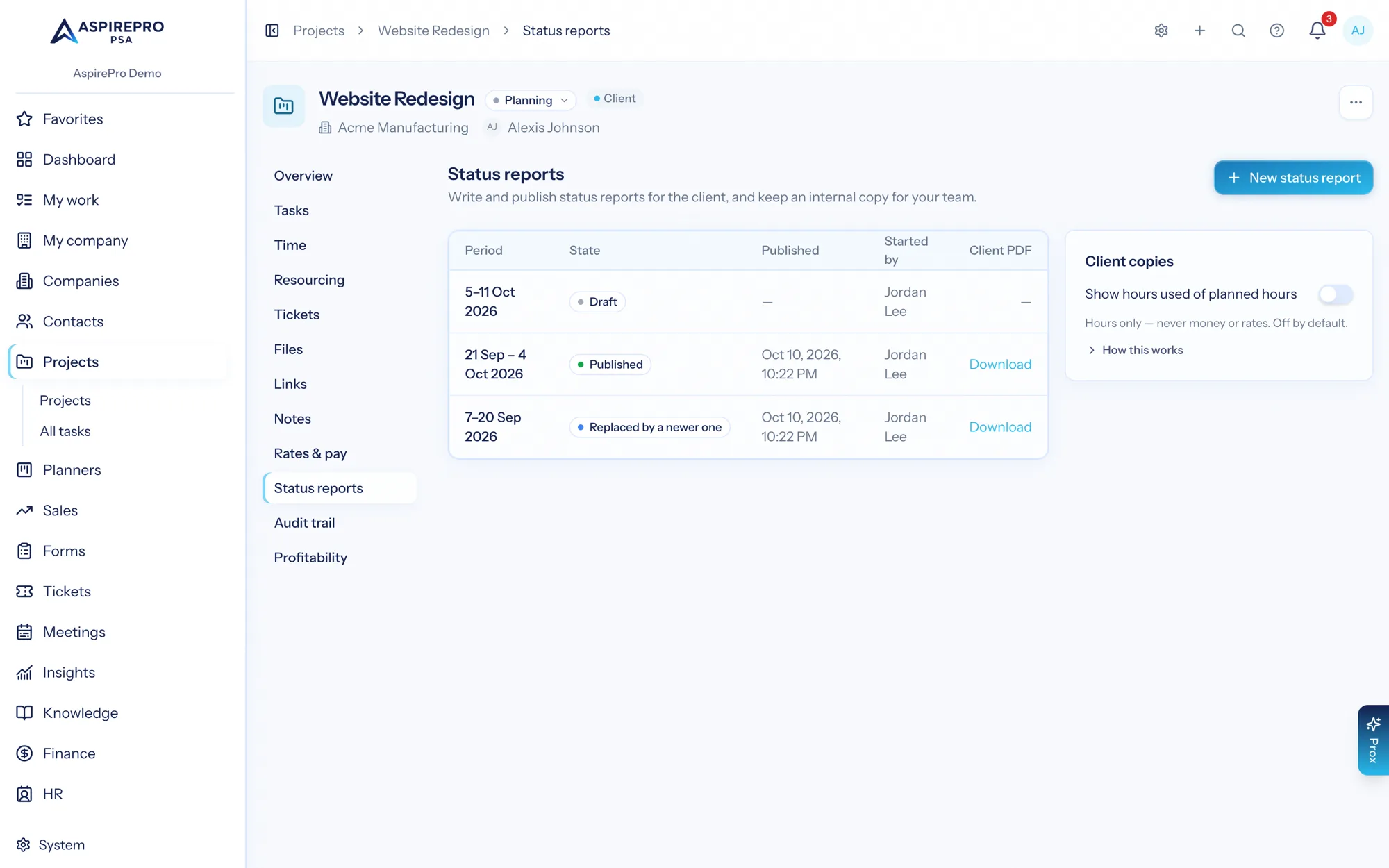 A project status report