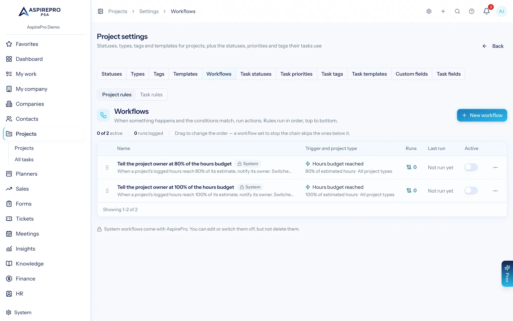 Project and task workflows