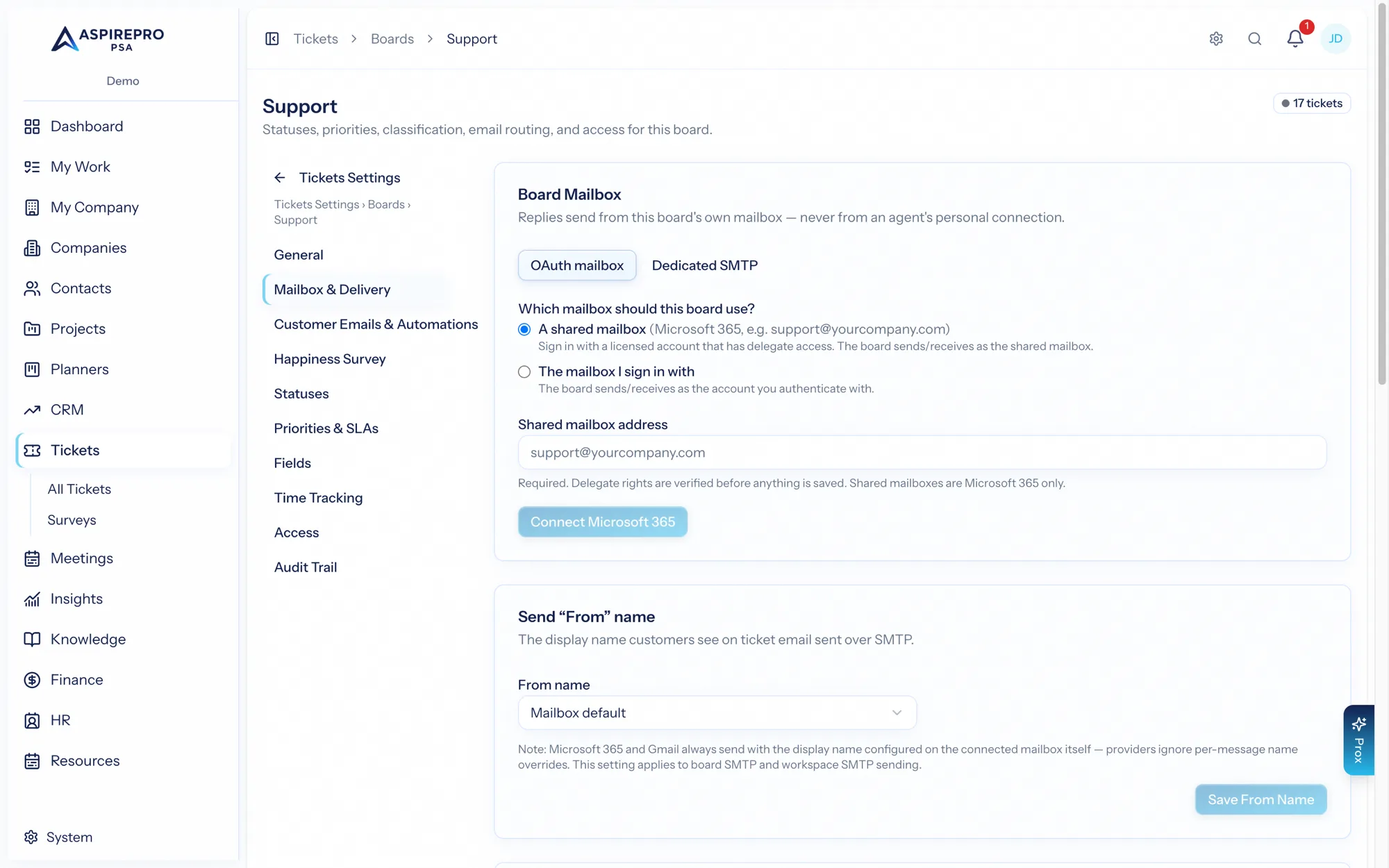 A board's mailbox & delivery settings