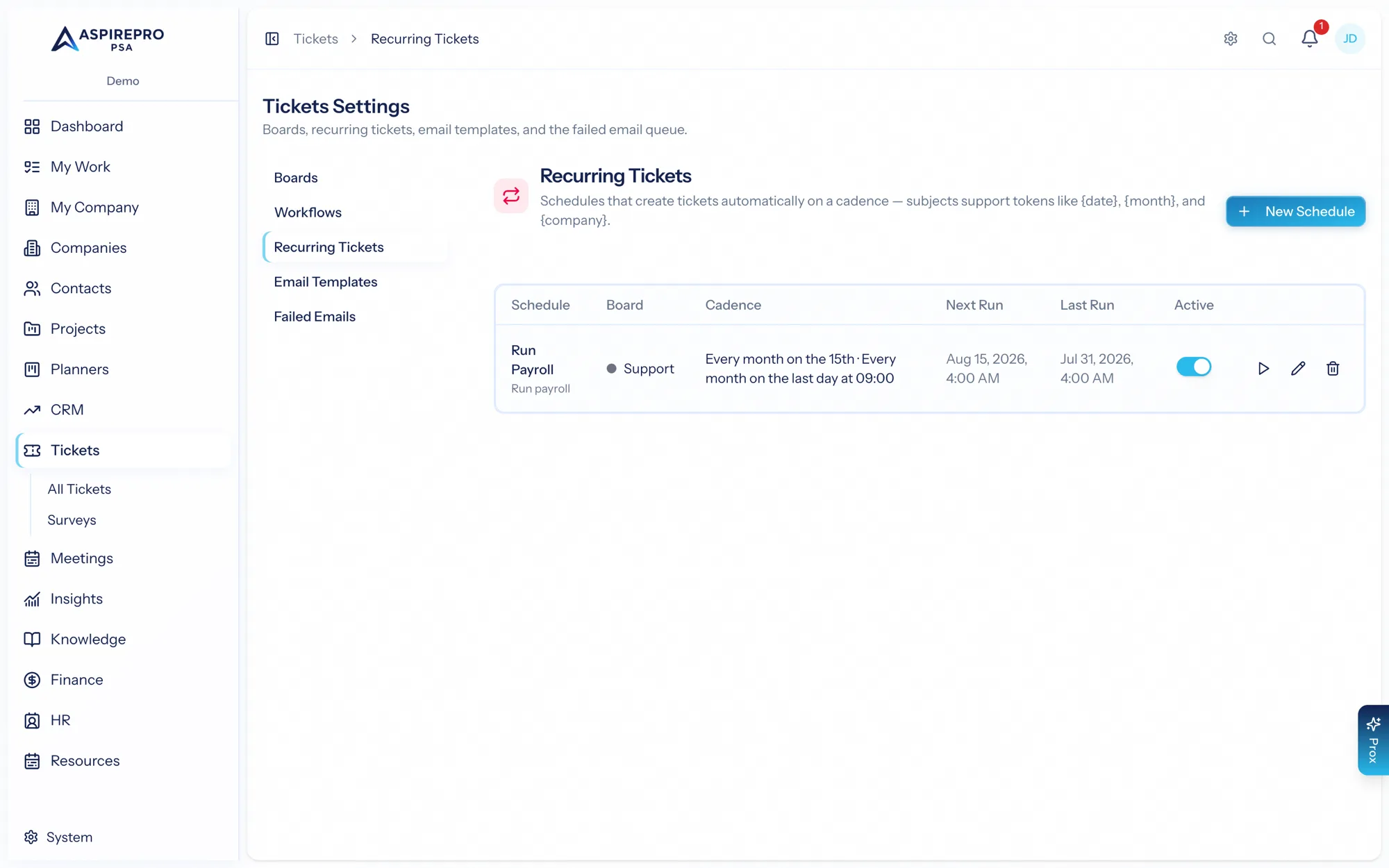 Recurring ticket schedules