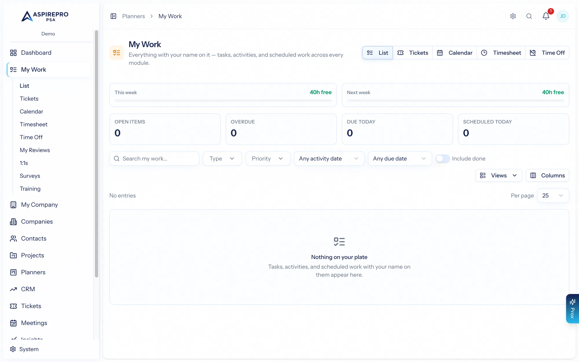 My Work — your tasks across every module