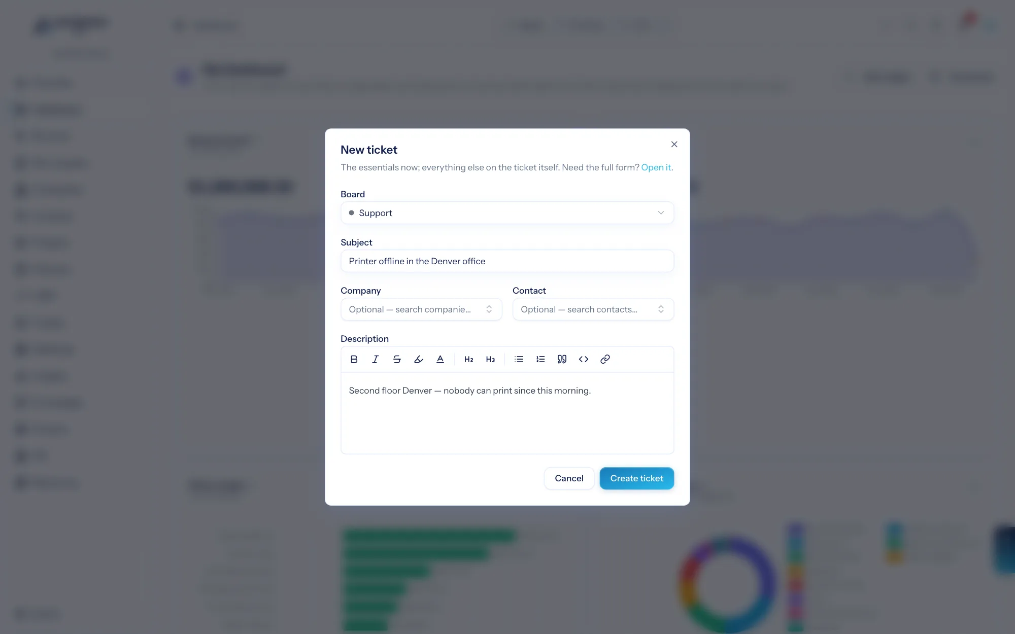 The Quick add ticket dialog