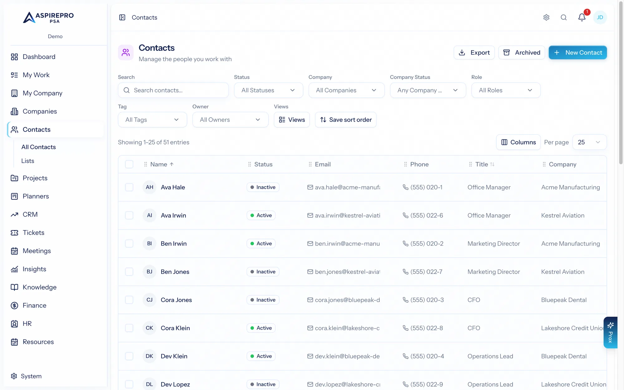 The Contacts list