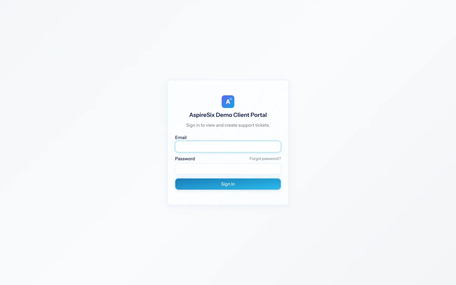 The client portal sign-in page branded with the organisation logo