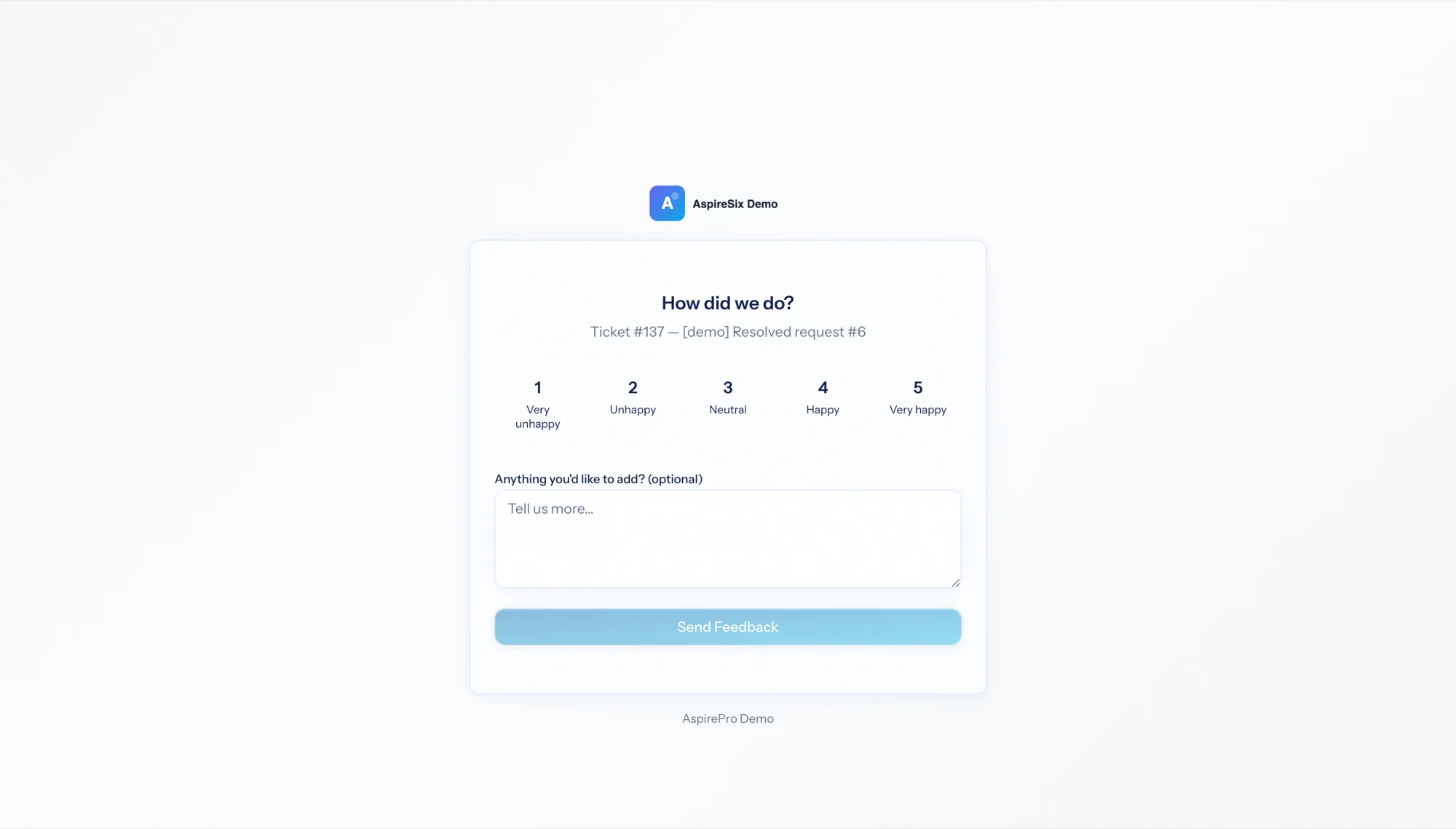 The public survey page with a rating scale and a thank-you with review links