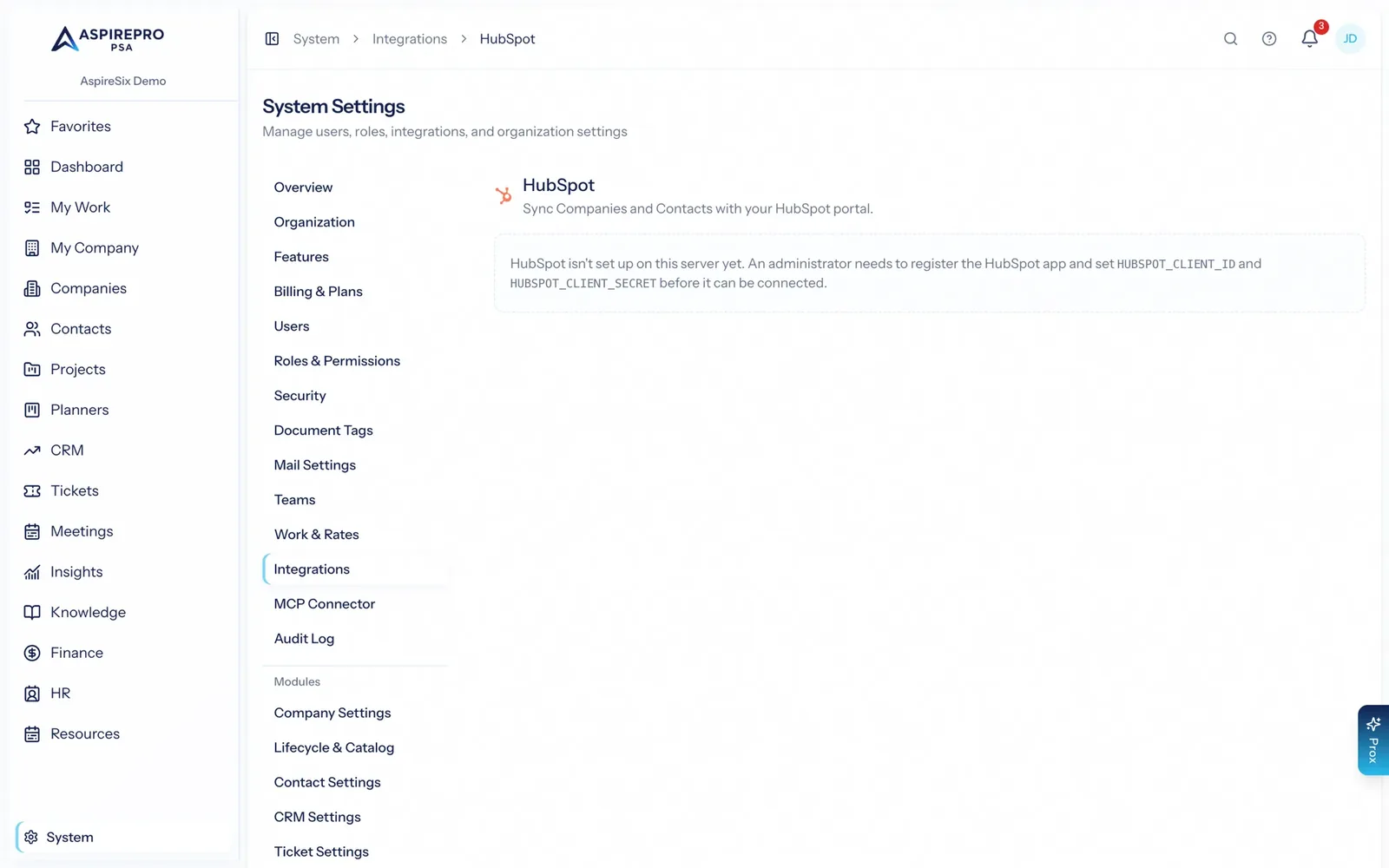 The HubSpot integration settings page with connection status and sync configuration